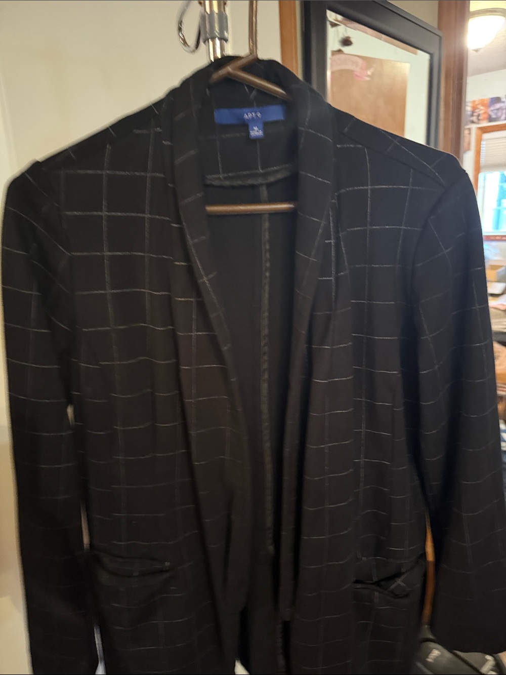 Apt. 9 Black Blazer with White Windowpane Grid